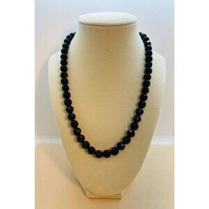 NWT Lucite black octagon bead one strand vintage necklace 30"